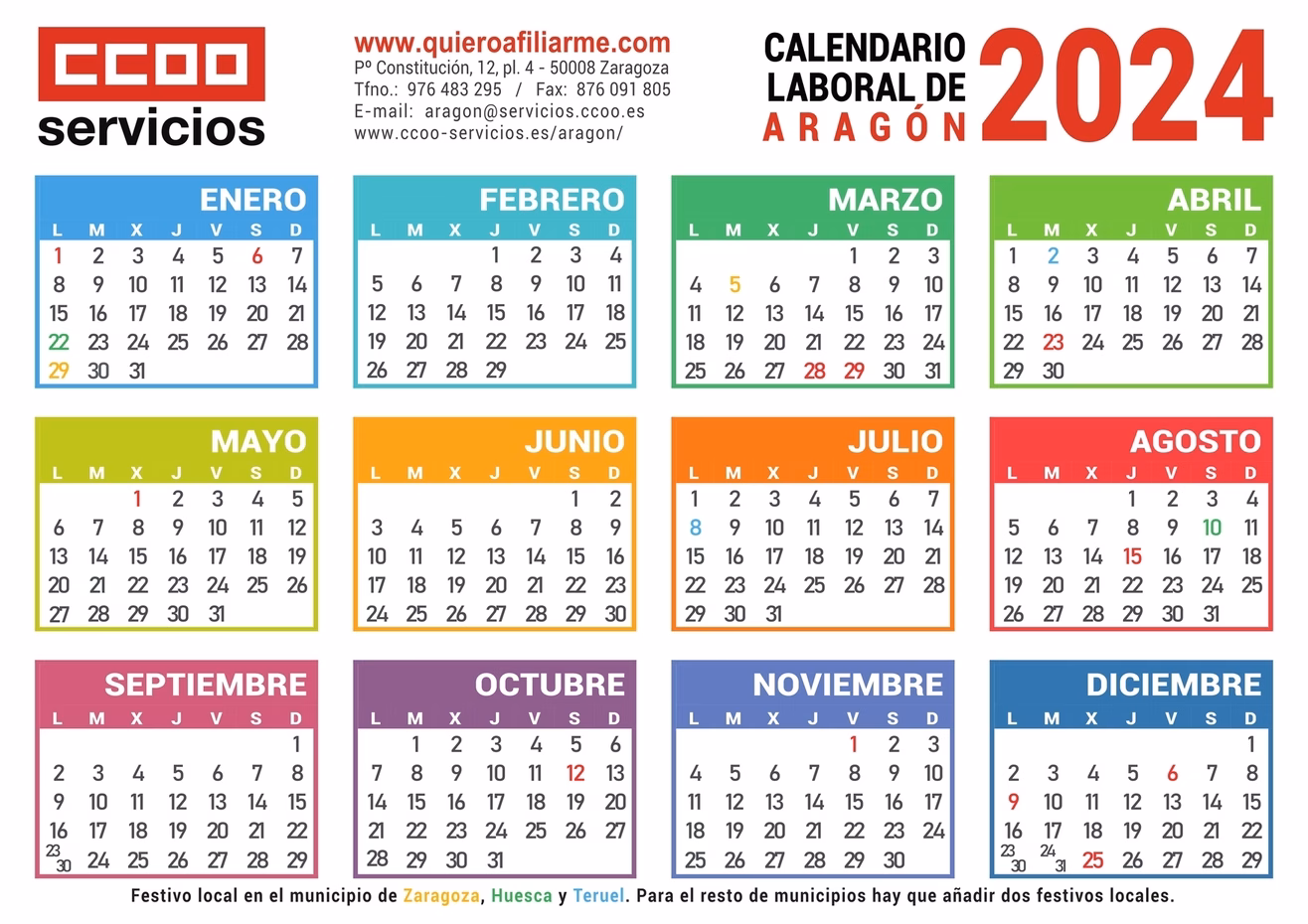Calendario laboral Aragón 2024
