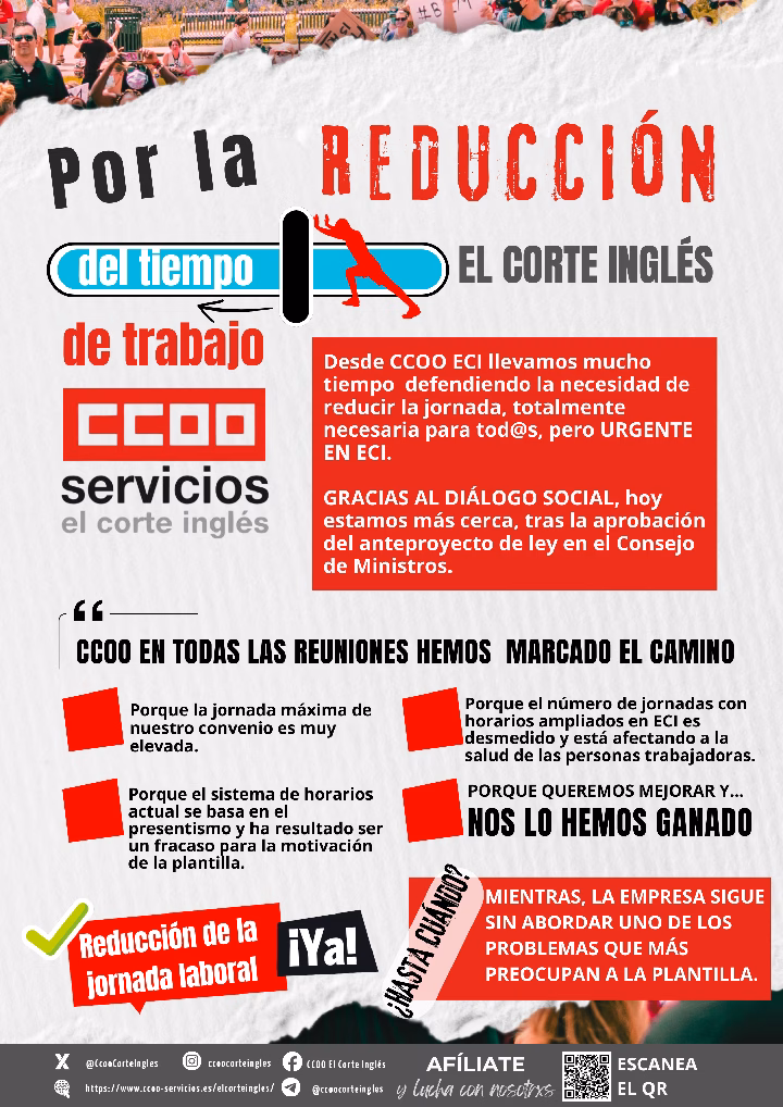 CCOO ECI POR LA REDUCCIÓN DE LA JORNADA LABORAL YA APROBACIÓN ANTEPROYECTO DE LEY CONSEJO DE MINISTROS