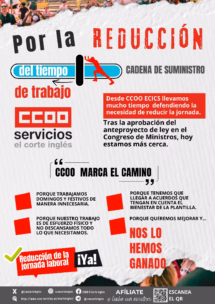 CCOO ECI POR LA REDUCCIÓN DE LA JORNADA LABORAL YA APROBACIÓN ANTEPROYECTO DE LEY CONSEJO DE MINISTROS