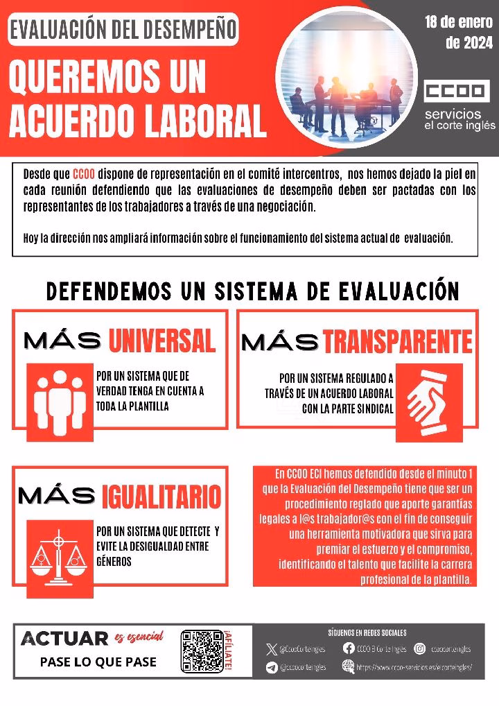 EVALUACION DEL DESEMPEÑO CCOO ECI EL CORTE INGLES EVD MAS UNIVERSAL, MAS TRANSPARENTE, MAS IGUALITARIO, IGUALITARIA