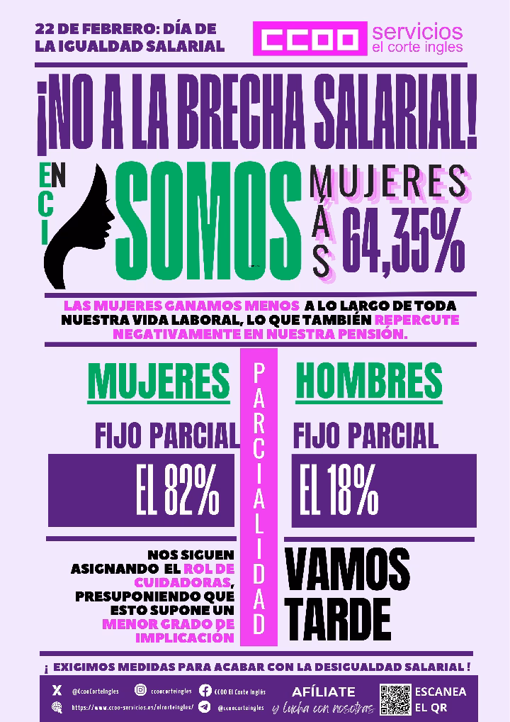 CCOO ECI COMISIONES OBRERAS EL CORTE INGLÉS NO A LA BRECHA SALARIAL EN ECI YA VAMOS TARDE SOMOS MÁS