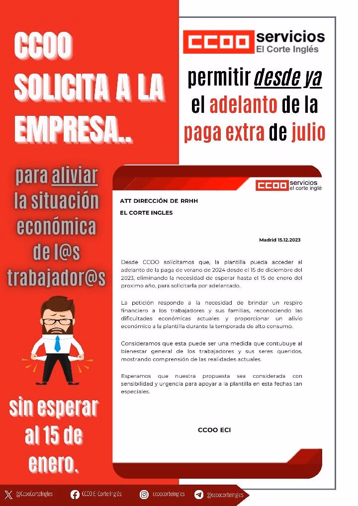adelanto paga extra julio ccoo eci el corte ingles
