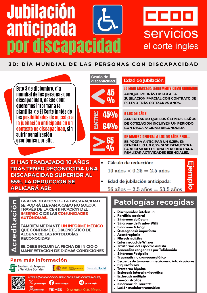 3 DE DICIEMBRE DIA MUNDIAL DE LAS PERSONAS CON DISCAPACIDAD CCOO ECI JUBILACIÓN ANTICIPADA POR DISCAPACIDAD