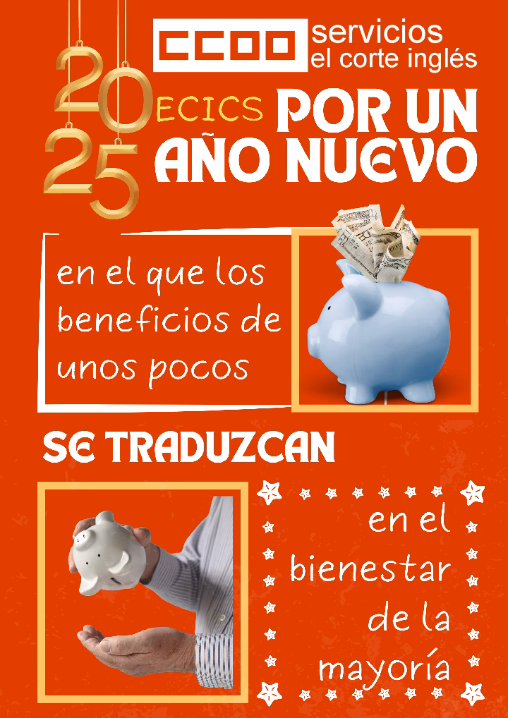 CCOO ECI COMISIONES OBRERAS EL CORTE INGLÉS TE DESEA FELIZ 2025 CAMPAÑA DE NAVIDAD 2025 