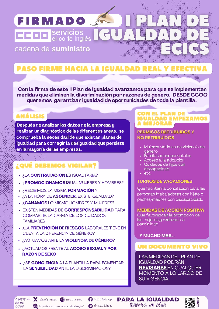 FIRMADO I PLAN DE IGUALDAD DE ECICS CCOO ECICS COMISIONES OBRERAS CADENA DE SUMINISTRO