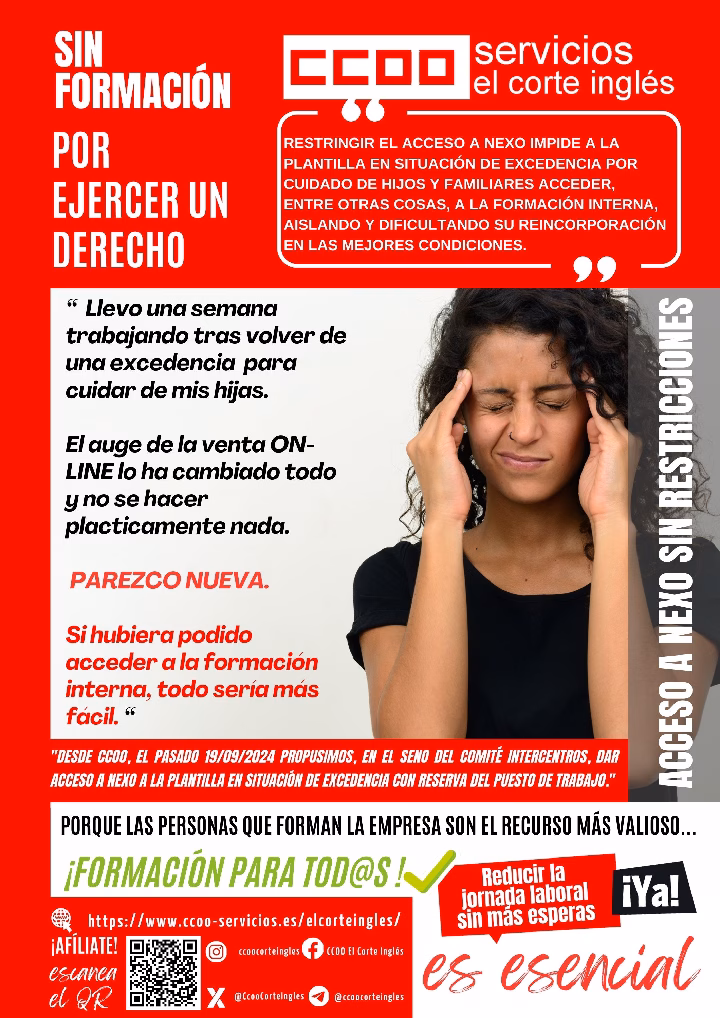 CCOO ECI ACCESO A NEXO FORMACIÓN CUANDO ESTÁS DE EXCEDENCIA POR CUIDADO DE FAMILIARES DE HIJOS CON RESERVA DEL PUESTO DE TRABAJO