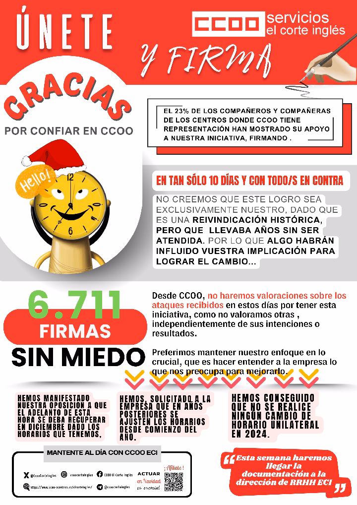 CCOO CAMPAÑA RECOGIDA FIRMAS ADELANTO DEL CIERRE CENTROS COMERCIALES Y RED DE TIENDAS ECI NOCHEVIEJA, NOCHEBUENA, ROSCÓN DE REYES GRACIAS POR CONFIRAR EN CCOO ATAQUES TODO Y TODOS EN CONTRA