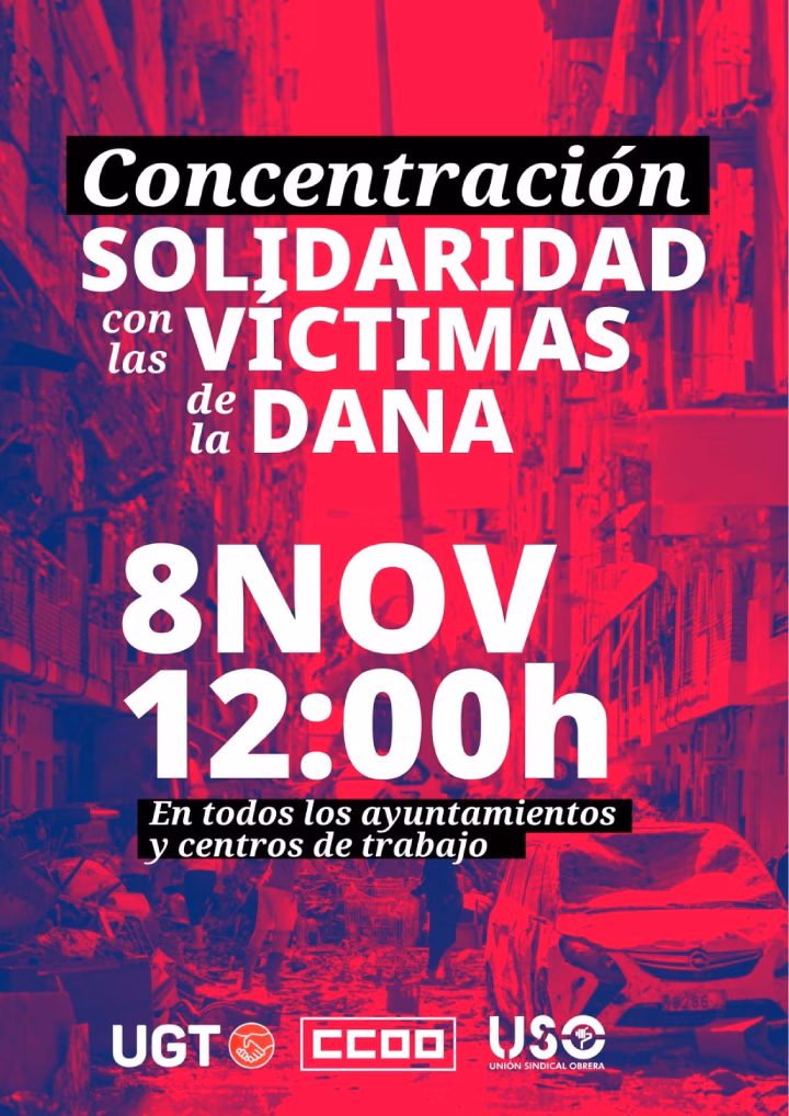 CCOO ECI CONCENTRACIÓN CENTROS DE TRABAJO SOLIDARIDAD VÍCTIMAS DE LA DANA VALENCIA 10 MINUTOS DE SILENCIO