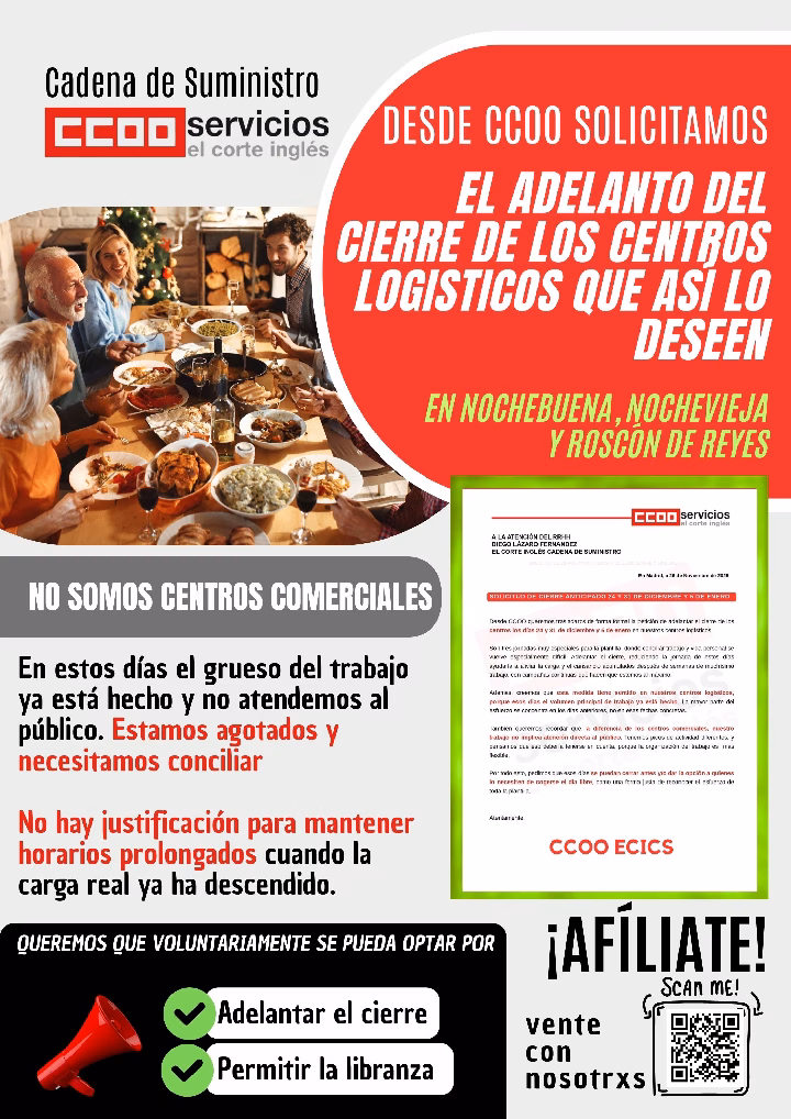 ADELANTO DEL CIERRE CENTROS COMERCIALES ECI Y LOGISTICOS NOCHEBUENA NOCHEVIEJA Y ROSCON 2026